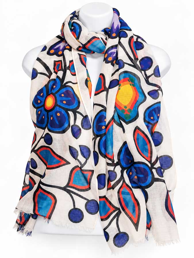 White Floral Garden Eco Scarf by artist Jim Oskineegish