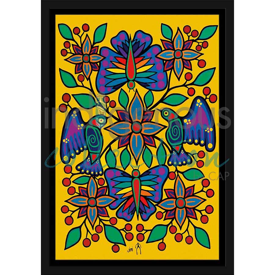 Yellow Floral Garden by artist Jim Oskineegish - Ojibway. Indigenous Collection
