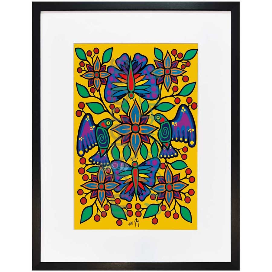 Yellow Floral Garden by artist Jim Oskineegish - Ojibway. Indigenous Collection