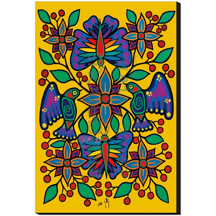 Yellow Floral Garden by artist Jim Oskineegish - Ojibway. Indigenous Collection