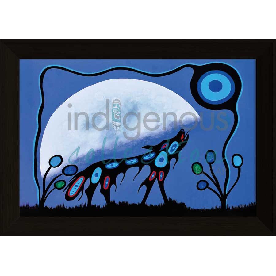 Wolf and Moon by artist Frank Polson - Algonquin. Indigenous Collection