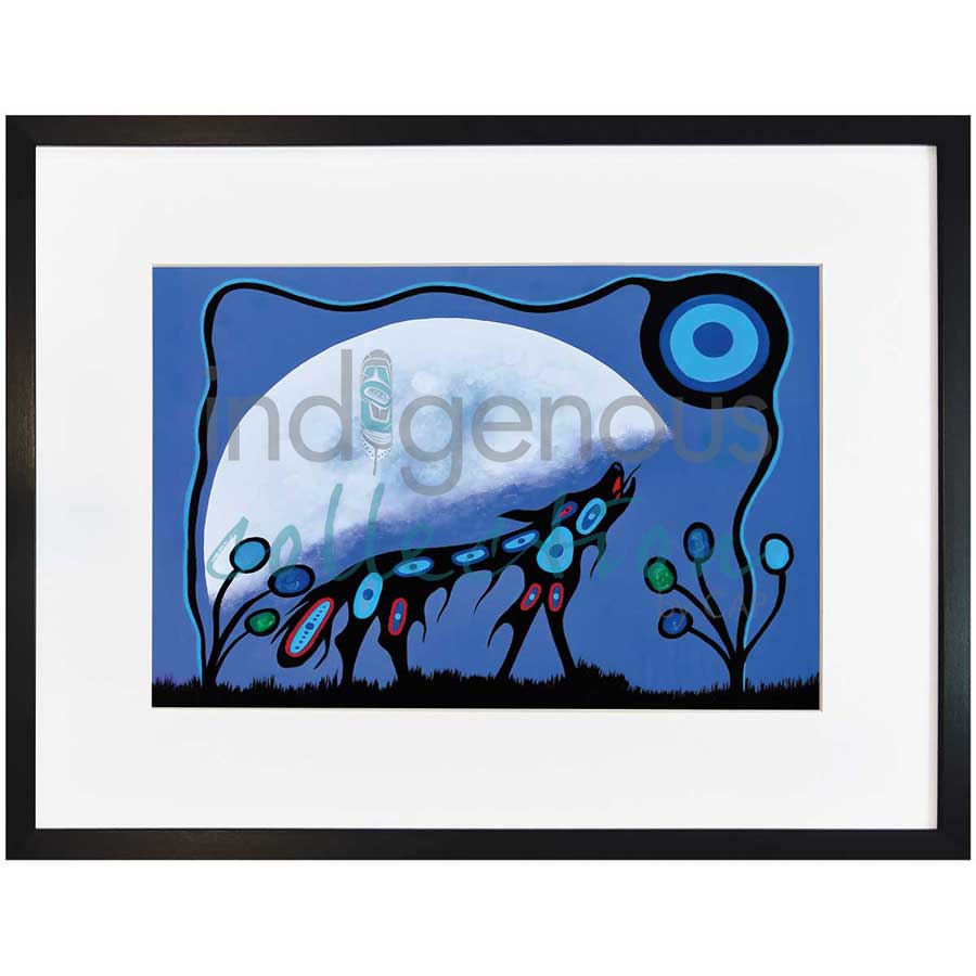 Wolf and Moon by artist Frank Polson - Algonquin. Indigenous Collection
