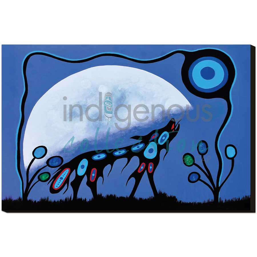 Wolf and Moon by artist Frank Polson - Algonquin. Indigenous Collection