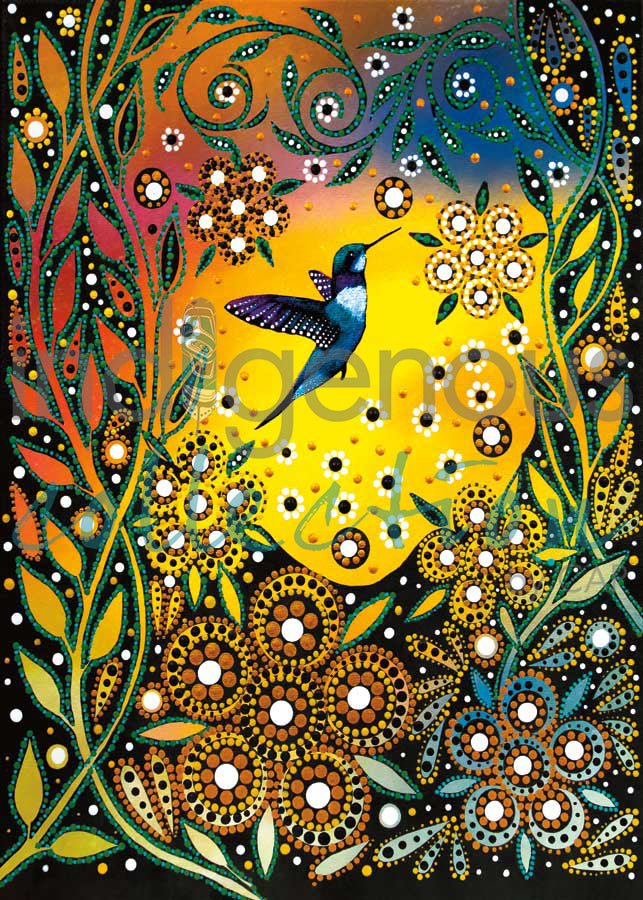 Hummingbird and Flowers by artist Betty Albert