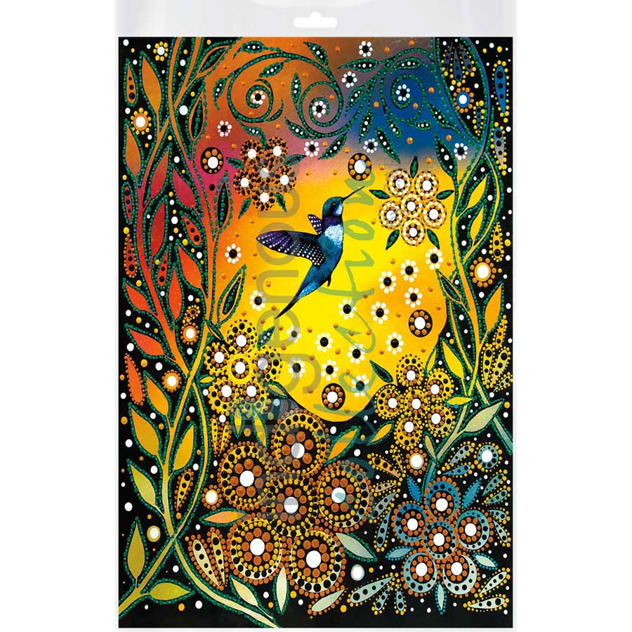 Hummingbird and Flowers by artist Betty Albert - Cree. Indigenous Collection