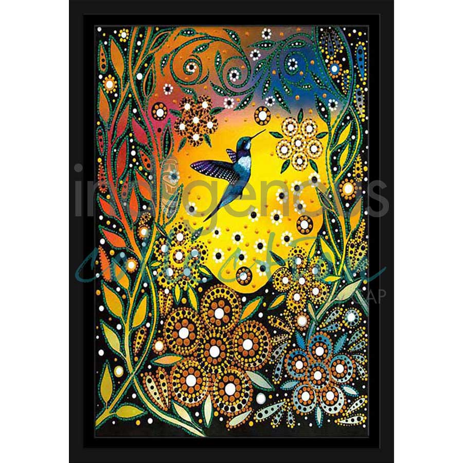Hummingbird and Flowers by artist Betty Albert - Cree. Indigenous Collection