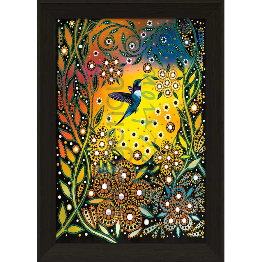 Hummingbird and Flowers by artist Betty Albert - Cree. Indigenous Collection