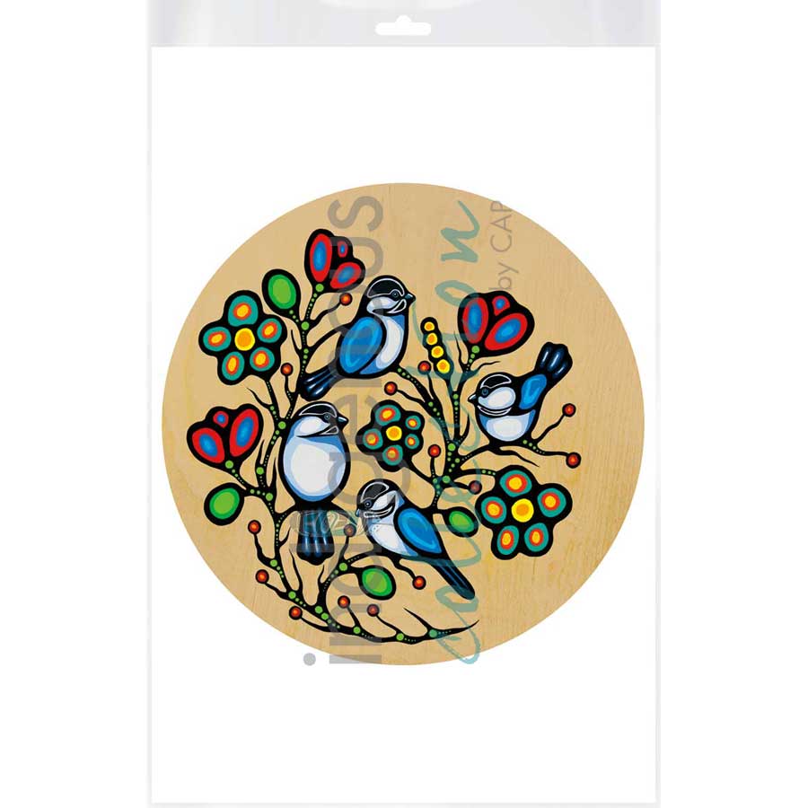 Four Little Chickadees by artist Jackie Traverse - Anishinaabe. Indigenous Collection