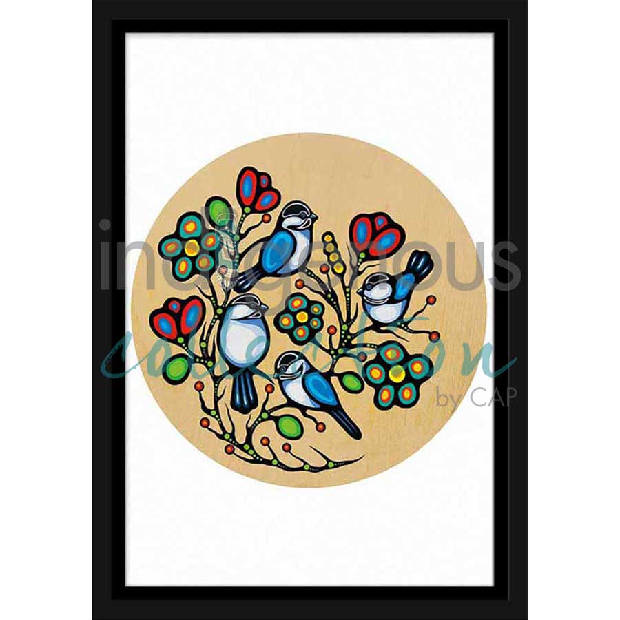 Four Little Chickadees by artist Jackie Traverse - Anishinaabe. Indigenous Collection