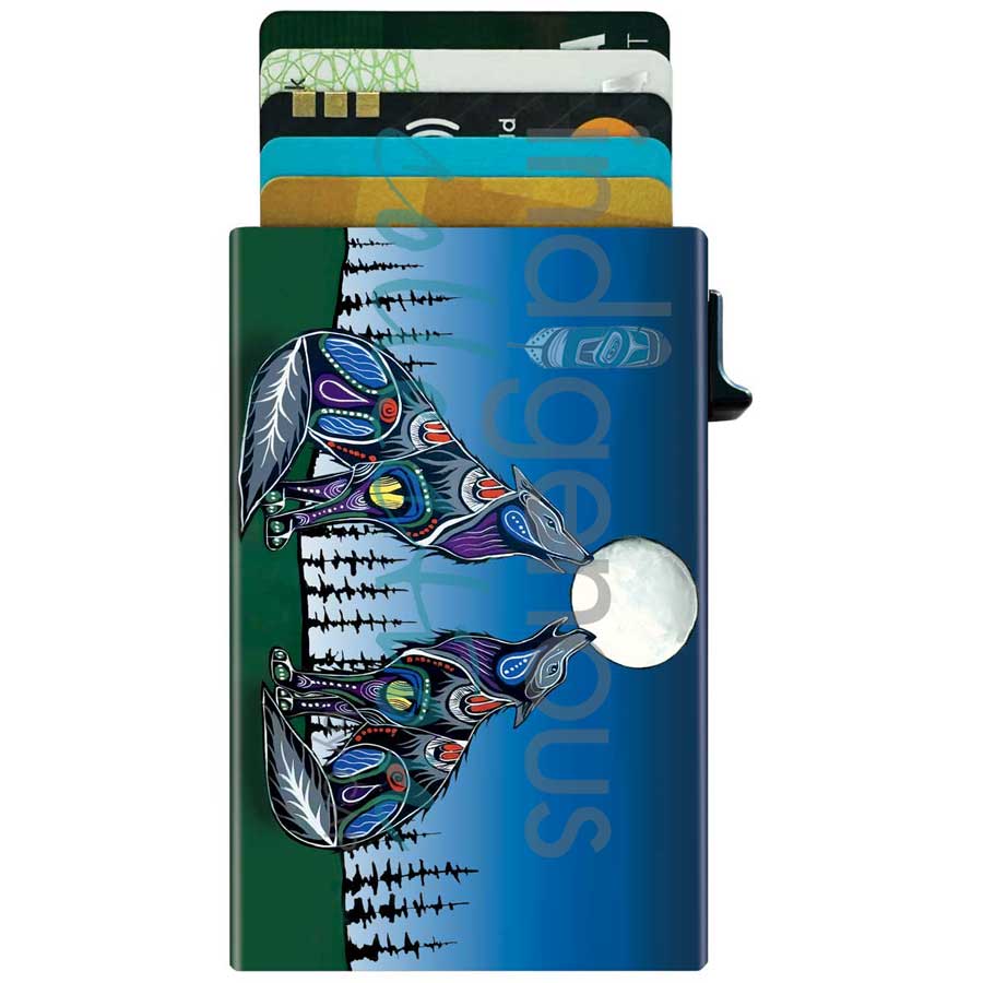 Howling Duo Metal Card Holder by artist Jessica Somers. Indigenous Collection.