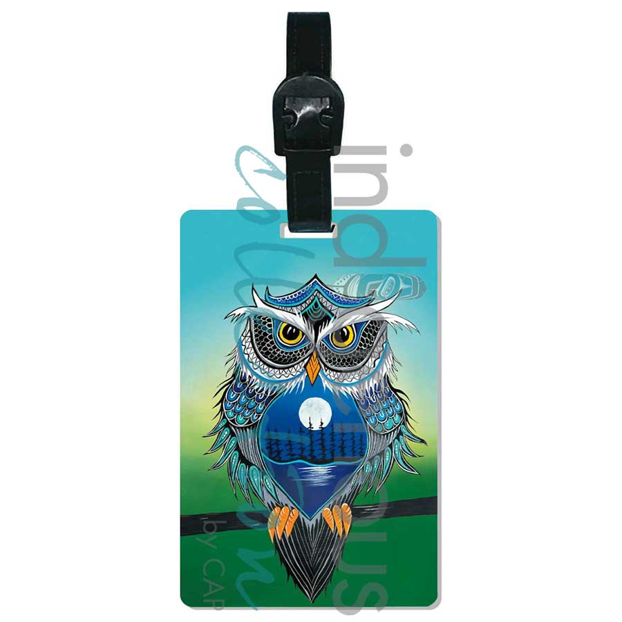 Night Watcher Luggage Tag by artist Jessica Somers. Indigenous Collection.