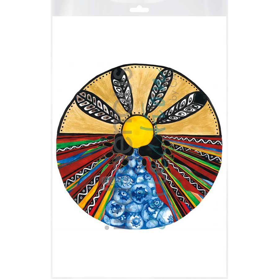 Moon 8  August: Harvesting blueberry month by artist Sonia De Grand'Maison - Ilnu. Indigenous Collection