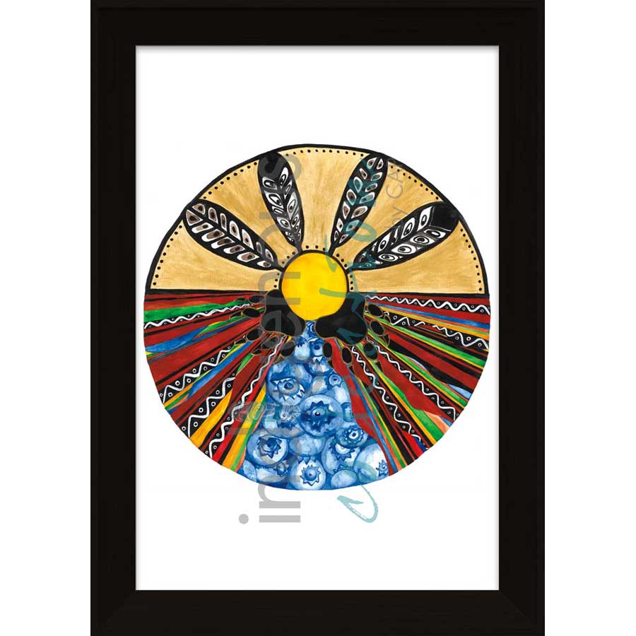 Moon 8  August: Harvesting blueberry month by artist Sonia De Grand'Maison - Ilnu. Indigenous Collection