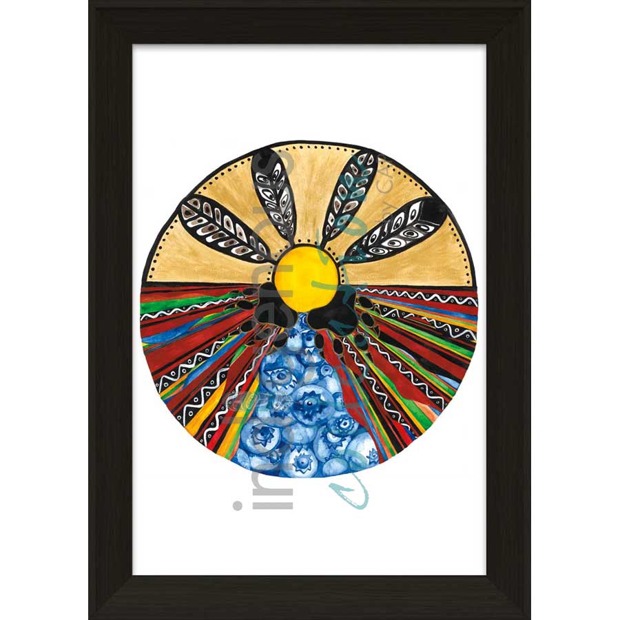 Moon 8  August: Harvesting blueberry month by artist Sonia De Grand'Maison - Ilnu. Indigenous Collection