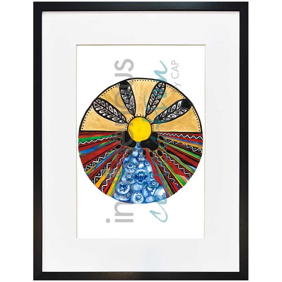 Moon 8  August: Harvesting blueberry month by artist Sonia De Grand'Maison - Ilnu. Indigenous Collection