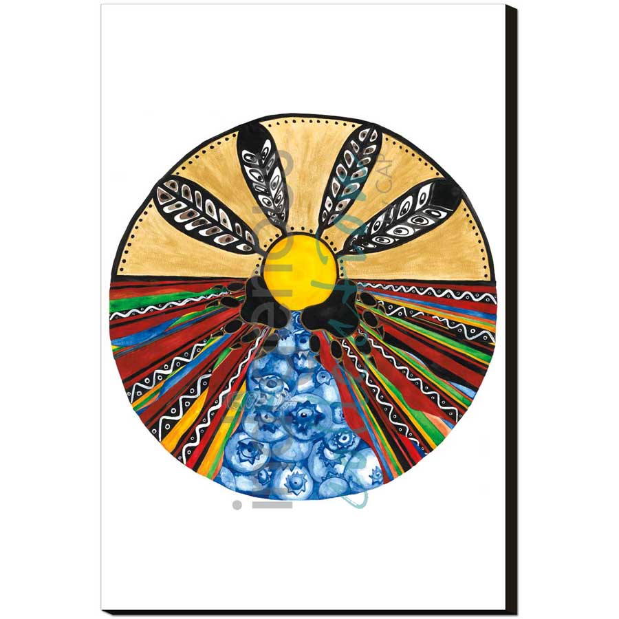 Moon 8  August: Harvesting blueberry month by artist Sonia De Grand'Maison - Ilnu. Indigenous Collection