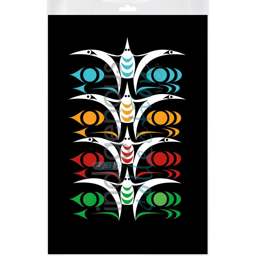 Seagulls in Flight by artist Zac George SKOKAYLEM - Tsleil-Waututh Nation. Indigenous Collection