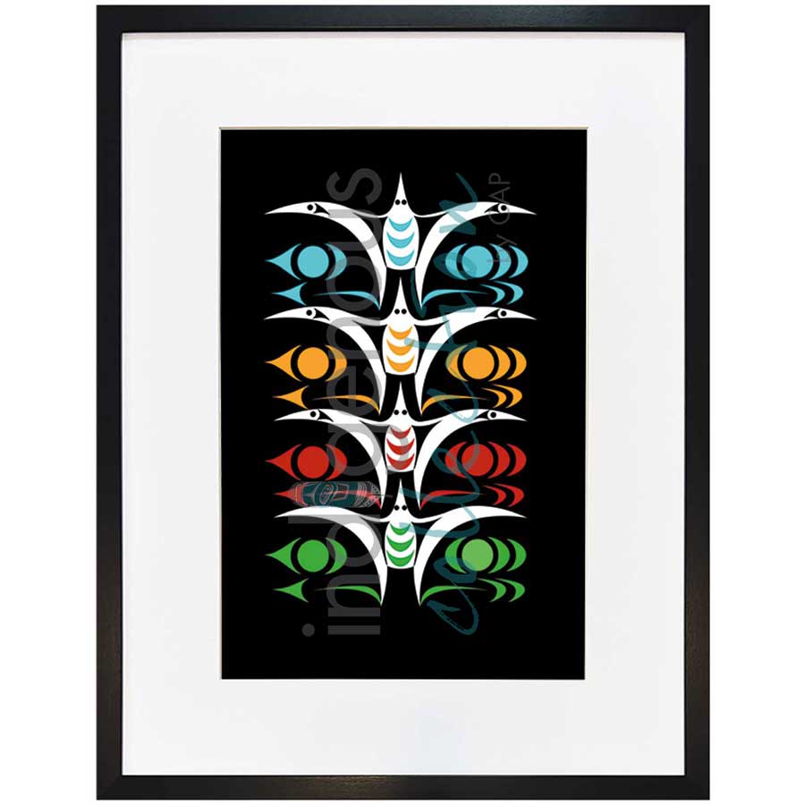 Seagulls in Flight by artist Zac George SKOKAYLEM - Tsleil-Waututh Nation. Indigenous Collection