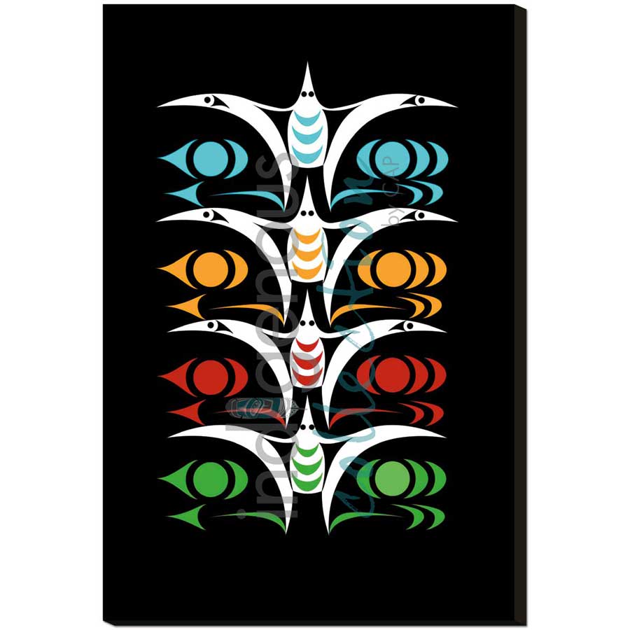 Seagulls in Flight by artist Zac George SKOKAYLEM - Tsleil-Waututh Nation. Indigenous Collection