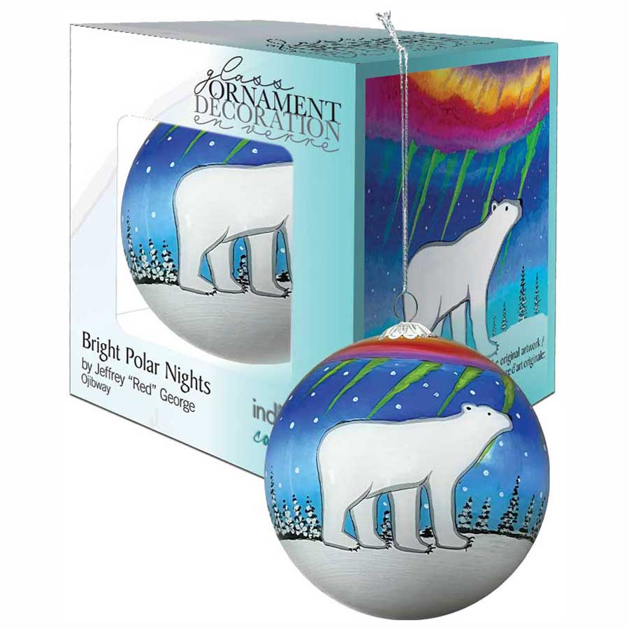 Bright Polar Nights Glass Christmas Ornament by artistJeffrey Red George