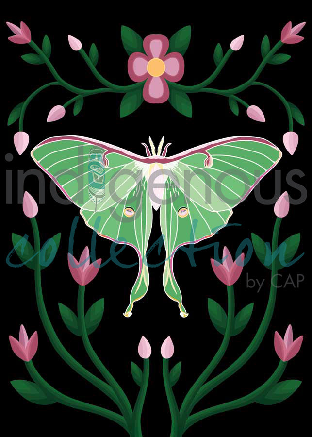 Lunar Moth and Ojibwe Florals by artist Marissa Indoe