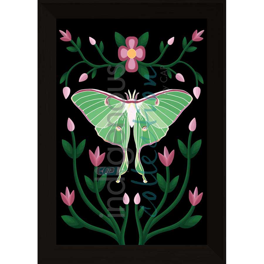 Lunar Moth and Ojibwe Florals by artist Marissa Indoe - Anishinaabe. Indigenous Collection