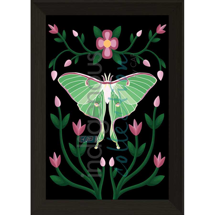 Lunar Moth and Ojibwe Florals by artist Marissa Indoe - Anishinaabe. Indigenous Collection