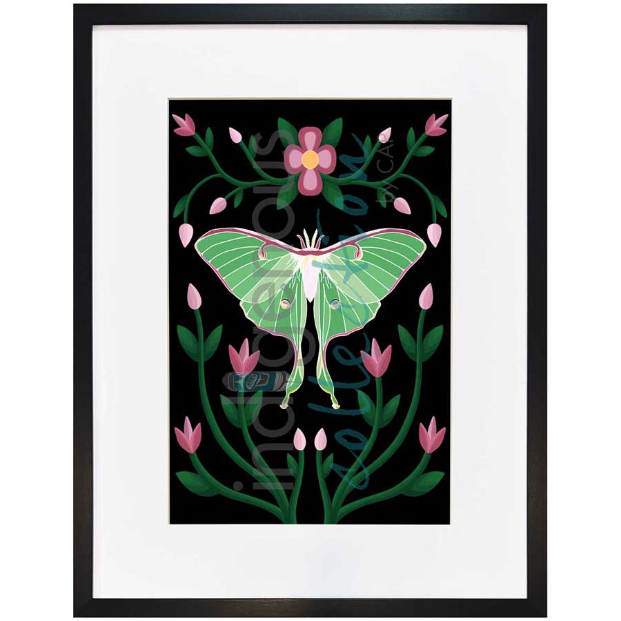 Lunar Moth and Ojibwe Florals by artist Marissa Indoe - Anishinaabe. Indigenous Collection