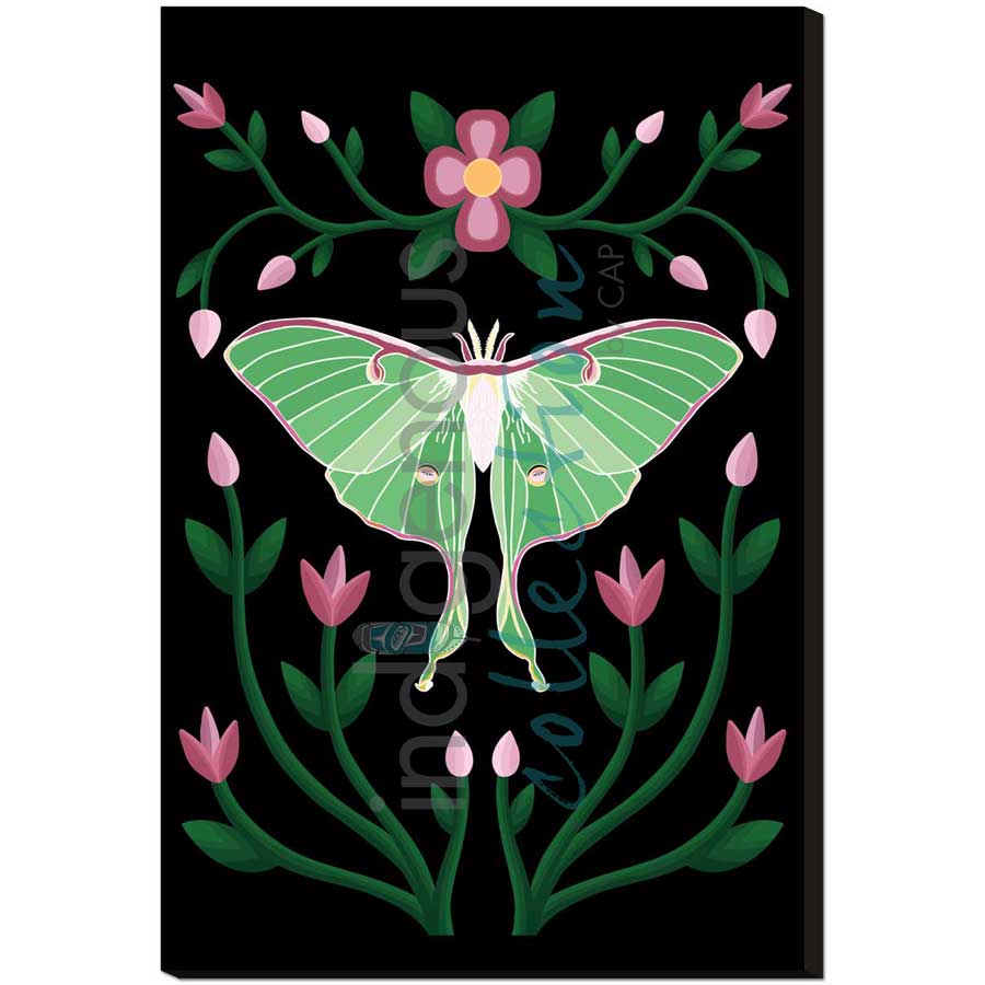 Lunar Moth and Ojibwe Florals by artist Marissa Indoe - Anishinaabe. Indigenous Collection