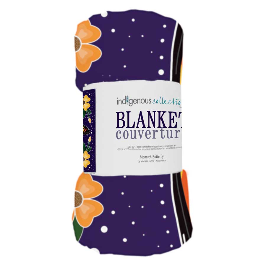 Monarch Butterfly Fleece Blanket by artist Marissa Indoe - Anishinaabe