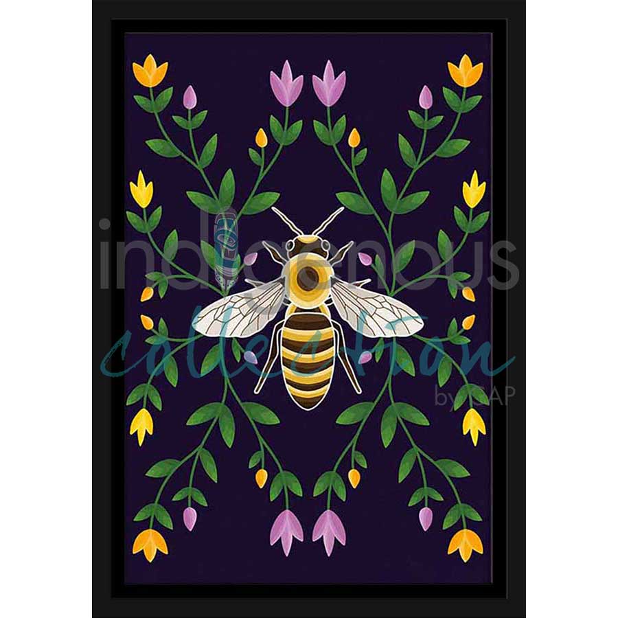Honey Bee and Ojibwe Floral by artist Marissa Indoe - Anishinaabe. Indigenous Collection