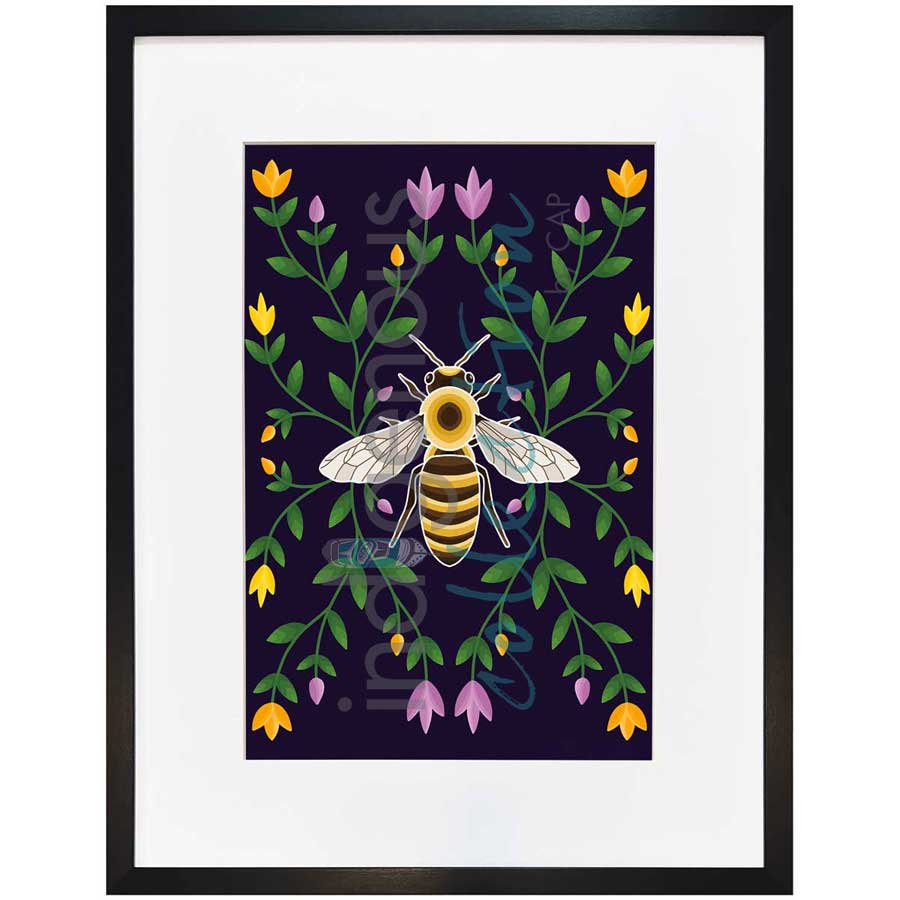 Honey Bee and Ojibwe Floral by artist Marissa Indoe - Anishinaabe. Indigenous Collection