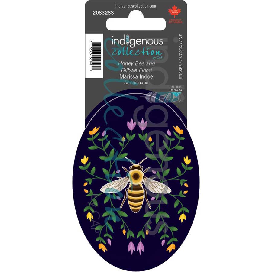 Honey Bee and Ojibwe Floral Sticker by artist Marissa Indoe