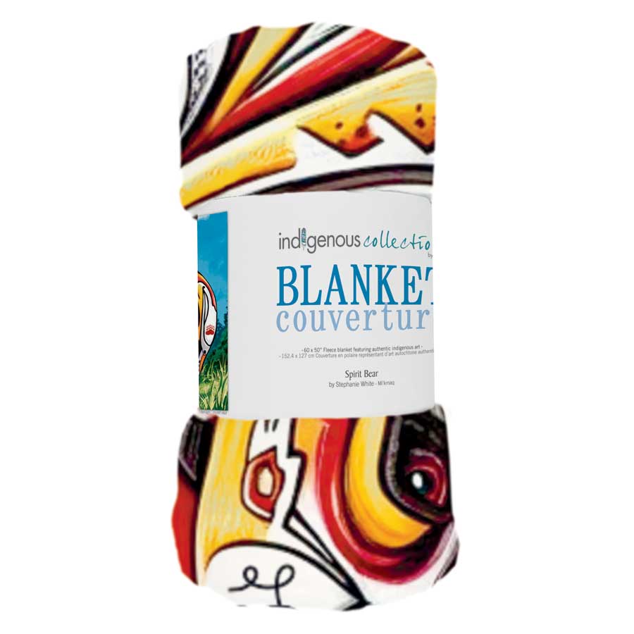 Spirit Bear Fleece Blanket by artist Stephanie White - Mi'kmaq
