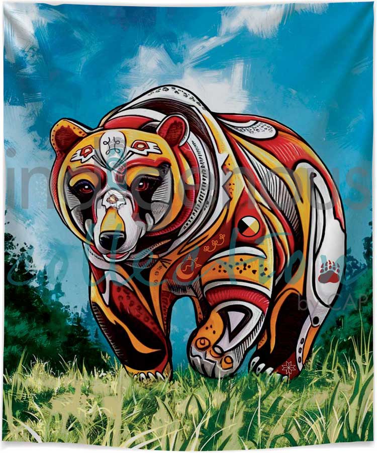 Spirit Bear Fleece Blanket by artist Stephanie White - Mi'kmaq