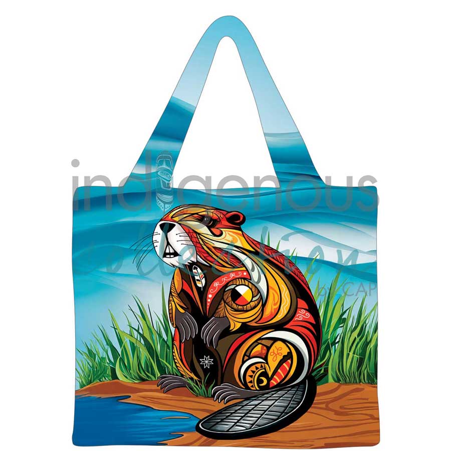 Spirit Beaver Reusable Shopping Bag by artist Stephanie White. Indigenous Collection.