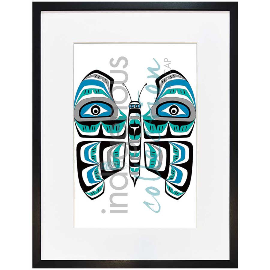 Teal Butterfly by artist Shirley Babcock - Coast Salish/Kwakwaka'wakw. Indigenous Collection