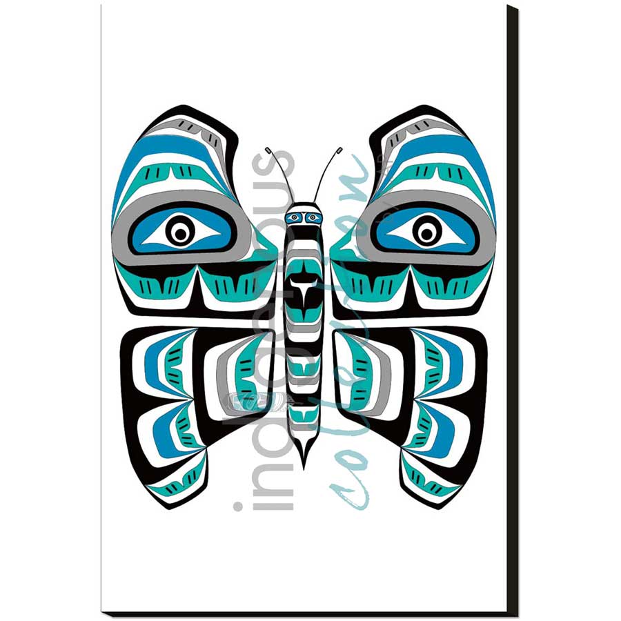 Teal Butterfly by artist Shirley Babcock - Coast Salish/Kwakwaka'wakw. Indigenous Collection