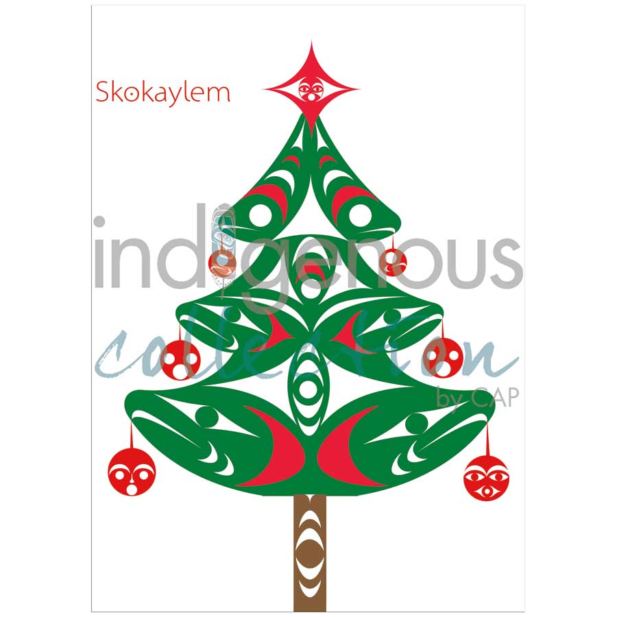 Salish Christmas Tree by artist Zac George Skokaylem - Tsleil-Waututh Nation