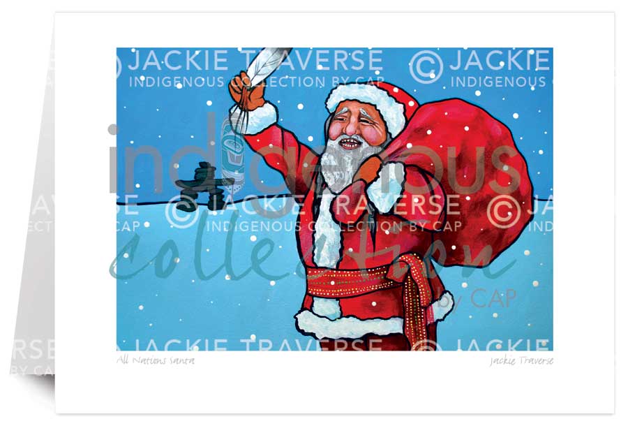 All Nations Santa 5 x 7 Art Card by artist Jackie Traverse. Indigenous Collection