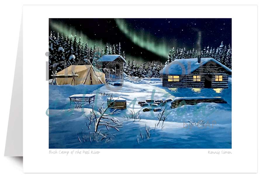 BushCamp of the Peel River 5 x 7 Art Card by artist Ronnie Simon. Indigenous Collection