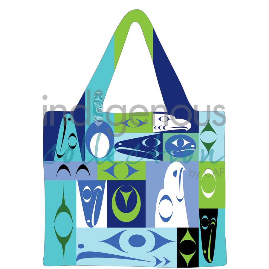 Coast Salish Design Reusable Shopping Bag by artist Zac George Skokaylem. Indigenous Collection.