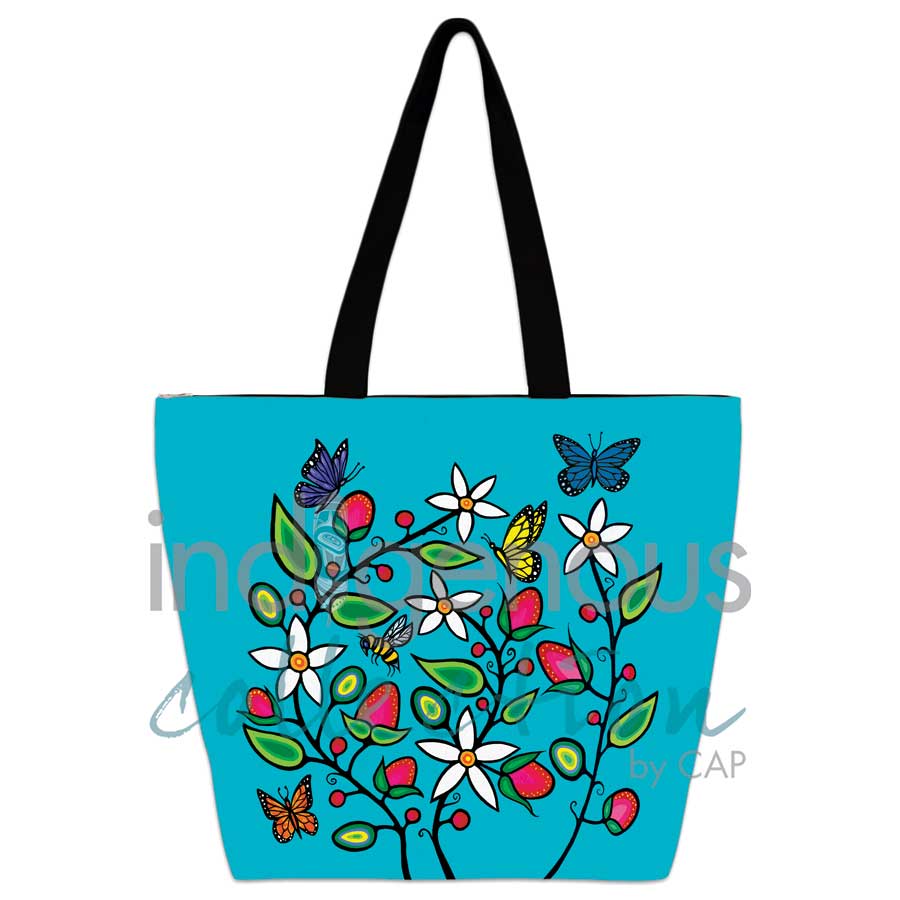 Berry Garden Large Tote Bag by artist Jeffrey Red George - Ojibway