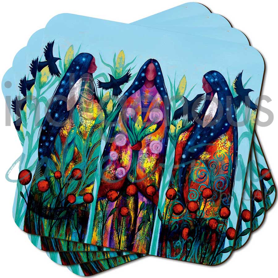 Three Sisters Coaster by artist Jackie Traverse. Indigenous Collection.