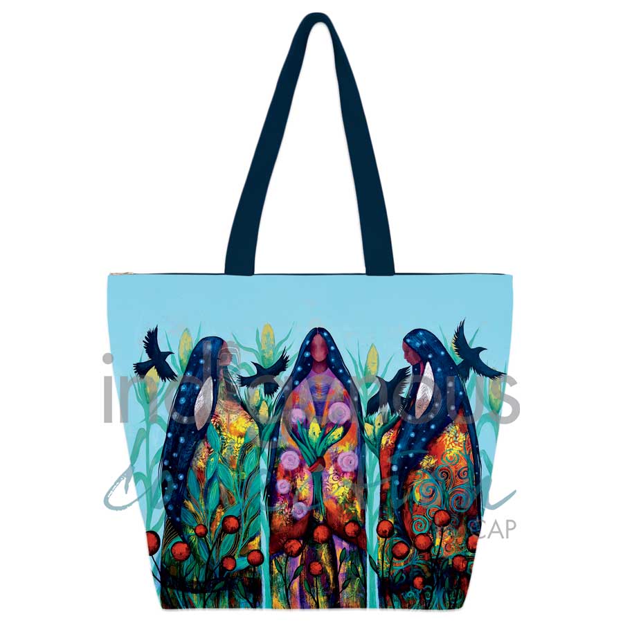 Three Sisters Large Tote Bag by artist Jackie Traverse - Anishinaabe
