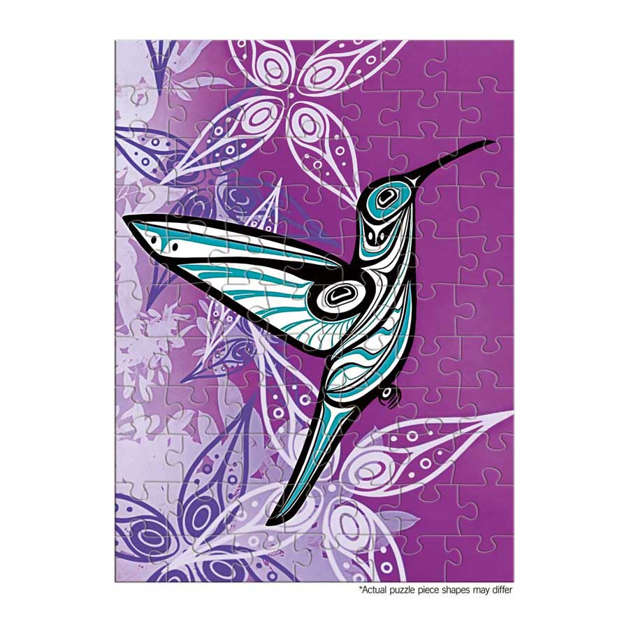 Hummingbird Puzzle - On The Go - 72 Pcs by artist Jessica McCallum-Miller (Hlox Majagalee). Indigenous Collection.