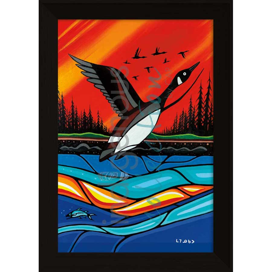 Canadian Geese in Flight by artist Jeffrey Red George - Ojibway. Indigenous Collection