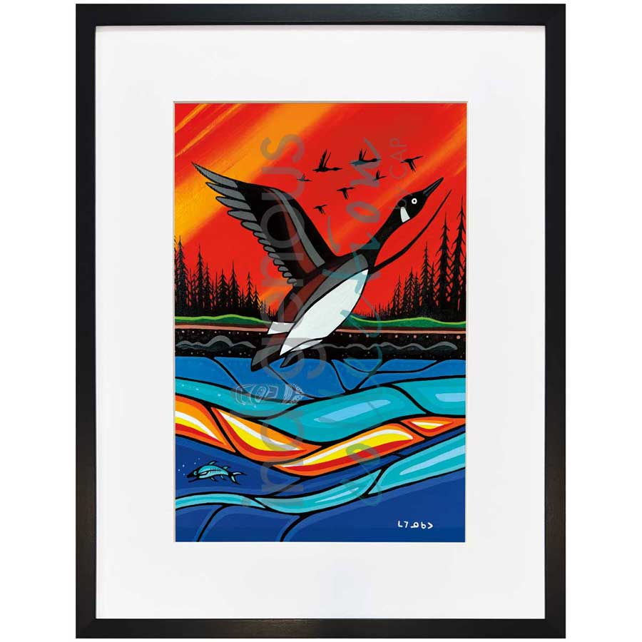 Canadian Geese in Flight by artist Jeffrey Red George - Ojibway. Indigenous Collection