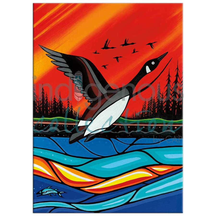 Canadian Geese in Flight Magnet by artist Jeffrey Red George. Indigenous Collection.