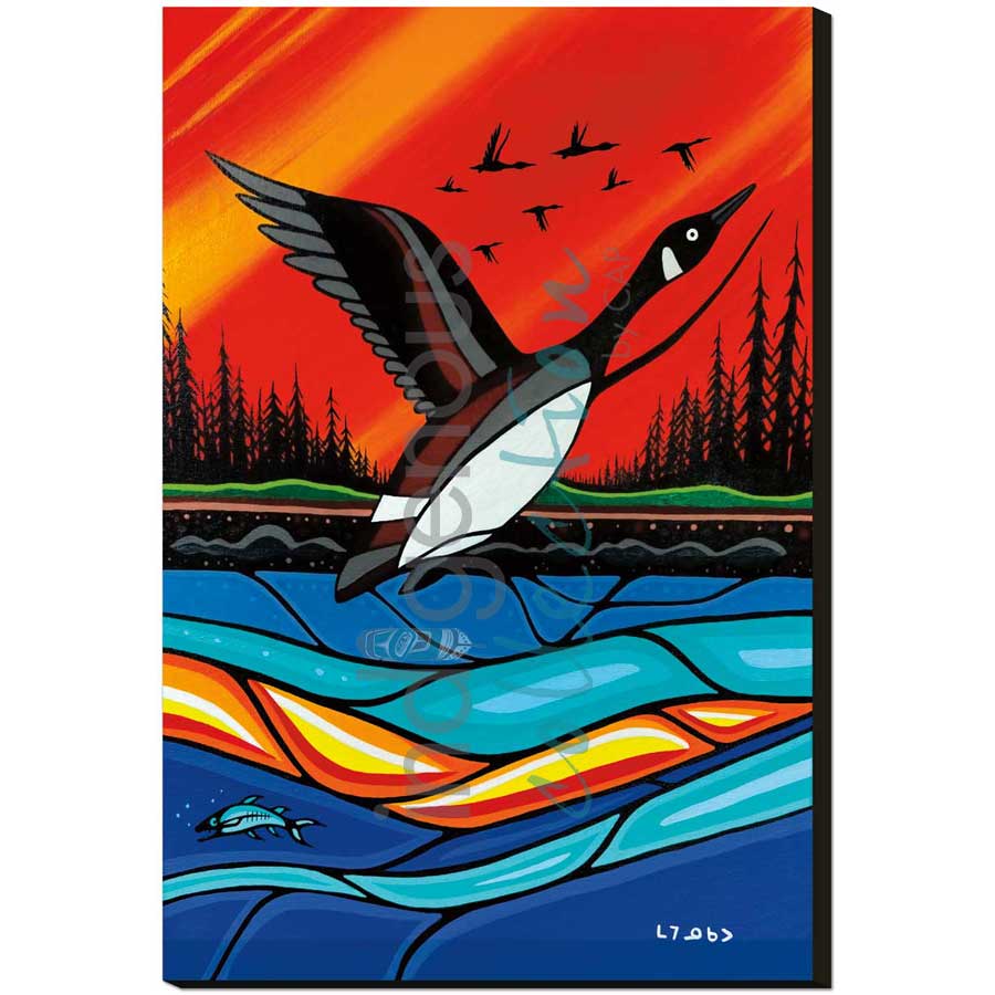 Canadian Geese in Flight by artist Jeffrey Red George - Ojibway. Indigenous Collection